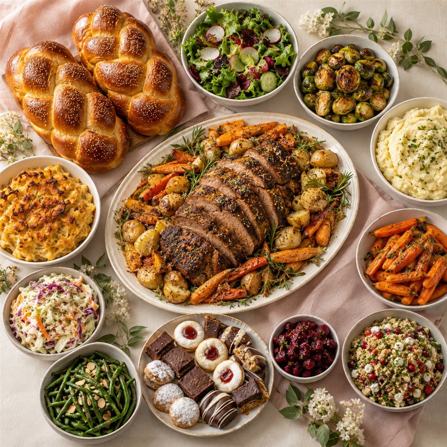 Generous family Shabbat dinner spread